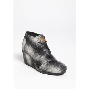 Toms Desert Wool Plaid Wedge Bootie